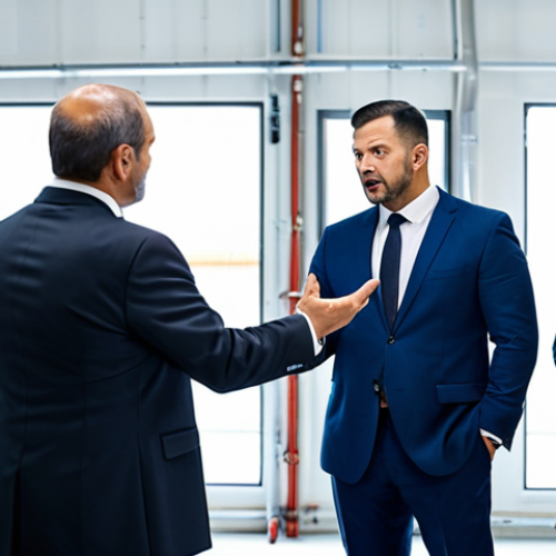 Leadership in Action**

A professional male manager, fully clothed in appropriate business attire (suit and tie), standing in a modern HVAC workshop, gesturing towards a complex air conditioning unit with his team gathered around him. He is explaining a technical detail. The environment is well-lit and organized with tools and equipment visible. safe for work, appropriate content, perfect anatomy, natural pose, professional, high quality, well-formed hands, proper finger count, natural body proportions, modest, family-friendly.

**