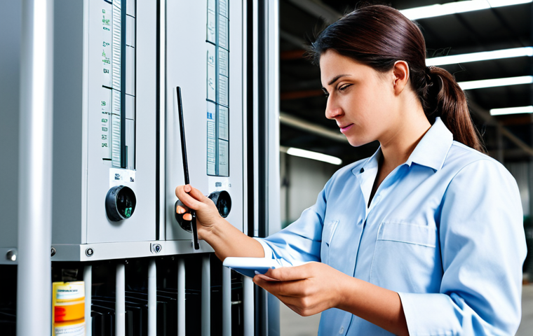 **
"A professional female engineer, fully clothed in modest work attire, inspecting a cooling system with a thermometer, perfect anatomy, correct proportions, natural pose, in a bright, modern industrial setting, appropriate content, safe for work, family-friendly."
**
